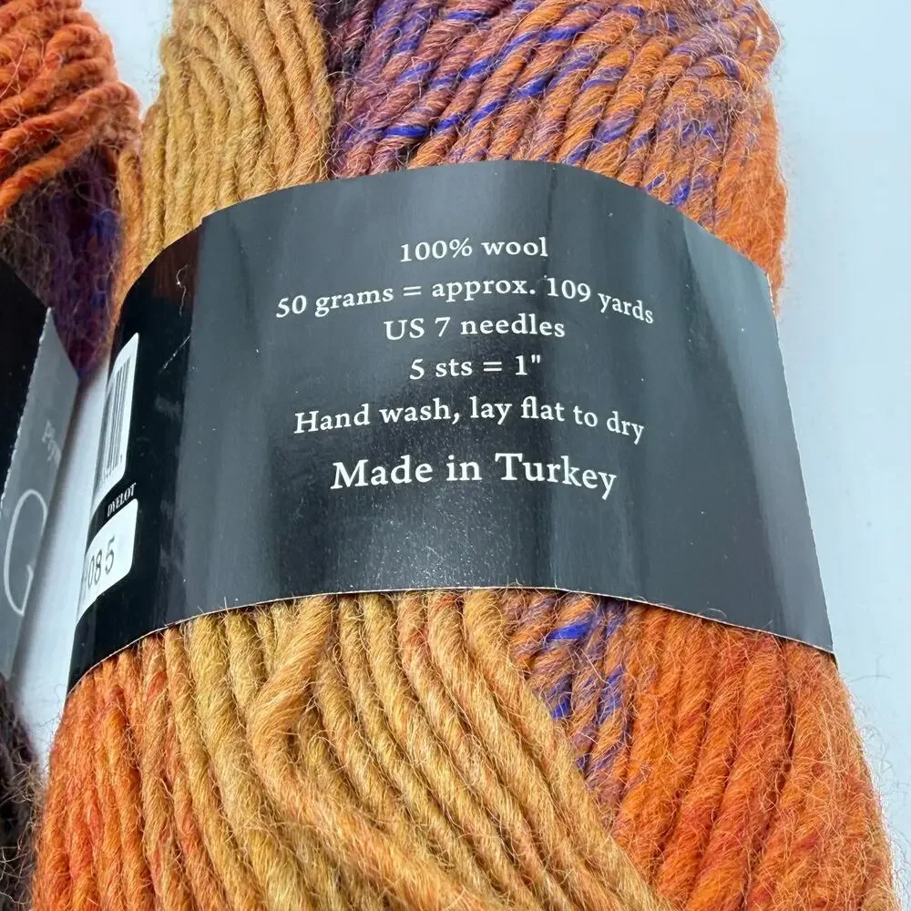 Plymouth Gina Variegated Wool Yarn 002 Purple Orange Tan Lot 3 Skeins 50g Turkey